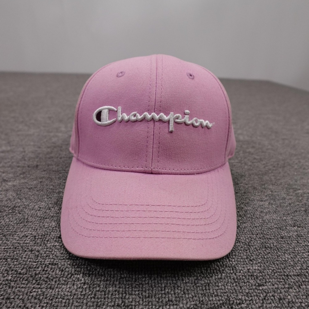 Champion Hat Cap Strap Back Mens One Size Pink Twill Baseball Logo Embroidered